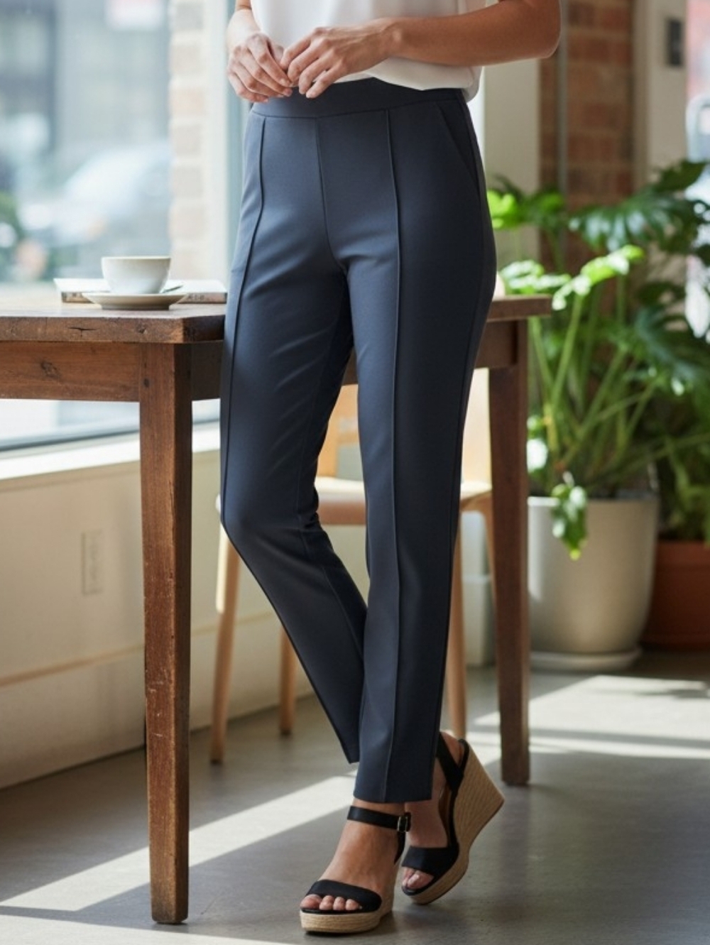 Dalia  BlueGray Pull-on Slim leg Hi-waist Modal Ankle Pants